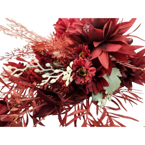 Burgundy Faux Flower Mixed Bouquet 11 Stems Floral Arrangement Realistic - Picture 5 of 16